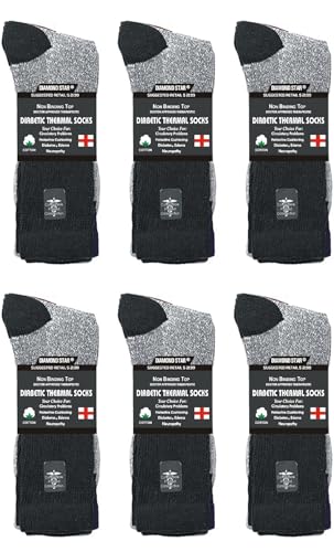 Diabetic Socks For Men and Women Loose Fit Non-Binding Thermal Diabetic Crew Cotton Socks Keep Foot Warm3, 6,12 Pairs Pack.