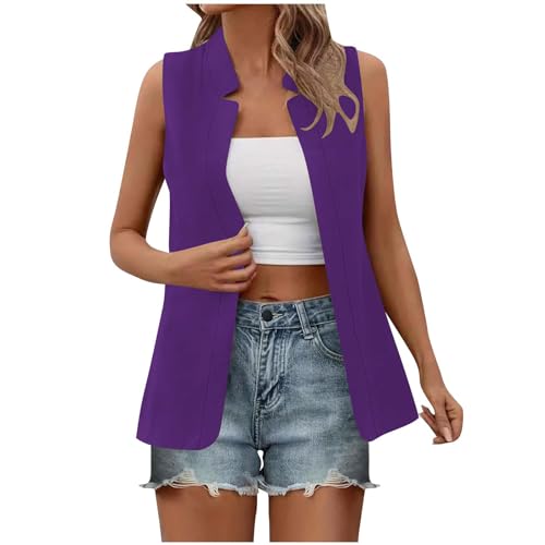 2024 Summer Sleeveless Blazer Jackets for Women Lightweight Fashion Casual Open Front Work Office Vest Tops Pockets