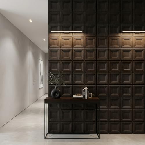 Image of Kayra Decor 3D Wall Panels | PVC Wall Tiles | Square Box Design | Wood Gray | Pack of 18 (42.48 Sq. Ft.)