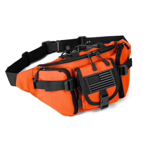 ArcEnCiel Tactical Fanny Pack for Men Waist Bag Hip Belt Outdoor Hiking Fishing Bumbag with Patch (Orange)