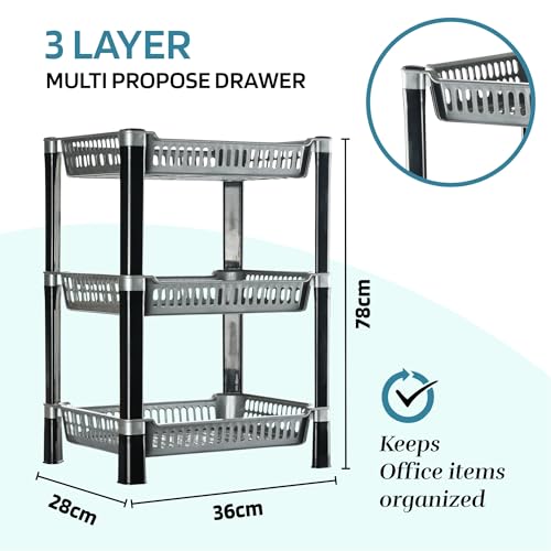 Image of Urbane Home Pack of 4 Multipurpose Racks for Storage | 3-Tier Kids Toy Organizer /Under Wash Basin & Office Storage Cabinet & Shelves | Silver