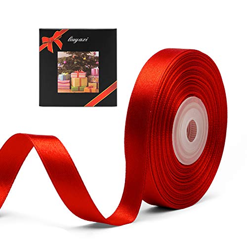Image of Solid Color Double Faced Red Satin Ribbon 1 /2 inch X 25 Yards, Ribbons Perfect for Crafts, Wedding Decor, Bows Bouquet, Sewing, Christmas Gift Wrapping