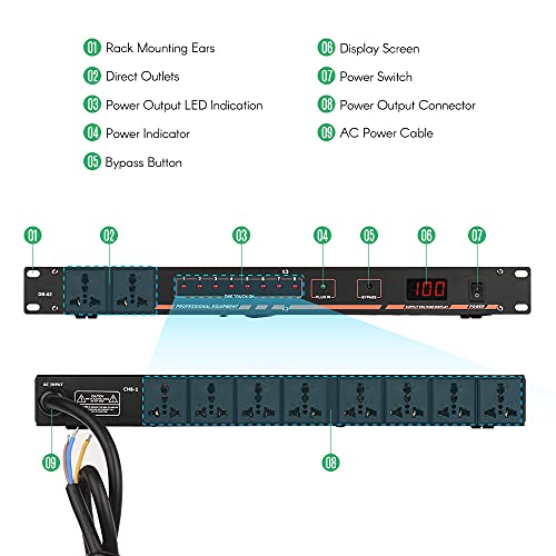 DB-02 Controlador de seqüência de alimentação de montagem em rack de 10 saídas Condicionador Proteto