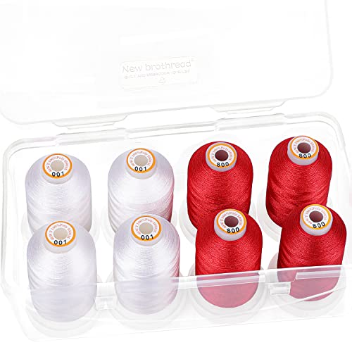 New brothread 8 Spools Embroidery Machine Thread with Box -4xWhite+4xRed