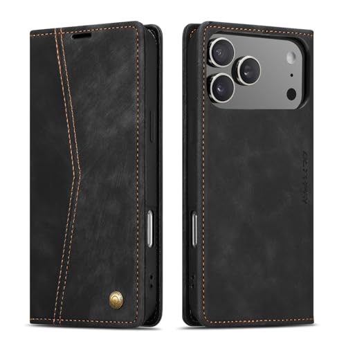 Étui iPhone 17 Pro portefeuille cuir noir idéal pour sécuriser vos cartes en déplacement