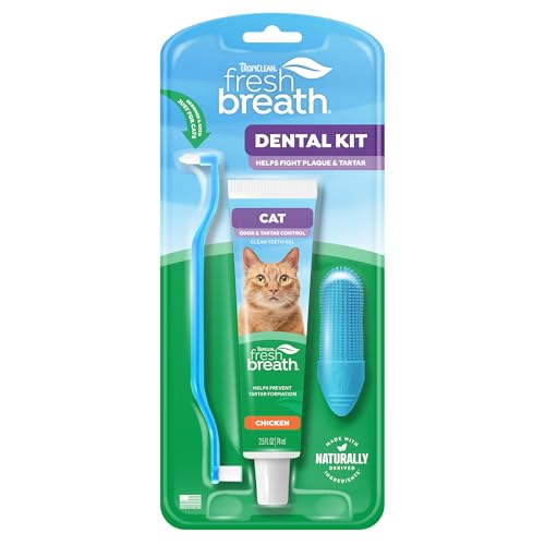TropiClean Fresh Breath Cat Toothbrush and Toothpaste Kit, Cat Teeth Cleaning & Breath Freshener...