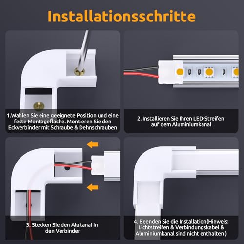 Chesbung 8 Stück 90 Grad Eckverbinder für U Form LED Profil Aluminium Kanal Schiene Eckprofil (ASIN : B07PSNJMPN, B07PTQ6FTZ, B07KR7H4B6, B07Q1B91MT, B0BTCVCJHX, B08NWVLT1Y), Inklusive Schrauben