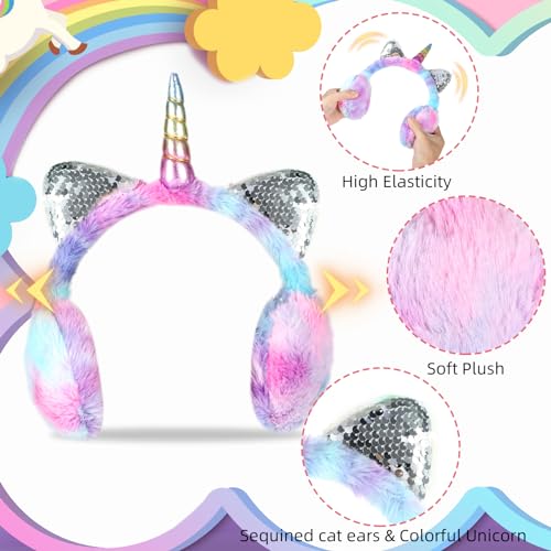 Ear Muffs for Kids Unicorn Earmuffs Winter Cute Ear Warmers Soft Plush Ear Covers for Cold Weather Women Kids Girls2