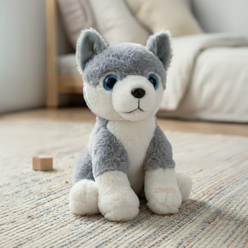 Image of Mirada Cute Grey Glittery Eyes Husky Dog Soft Toy for Girls /Kids | Stuffed Plush Animal | Soft Toys for Kids, Cute Soft Toys, Stuffed Animals, Animal Soft Toy, Cuddle Toy, Baby Gift, Gift Item | 25cm