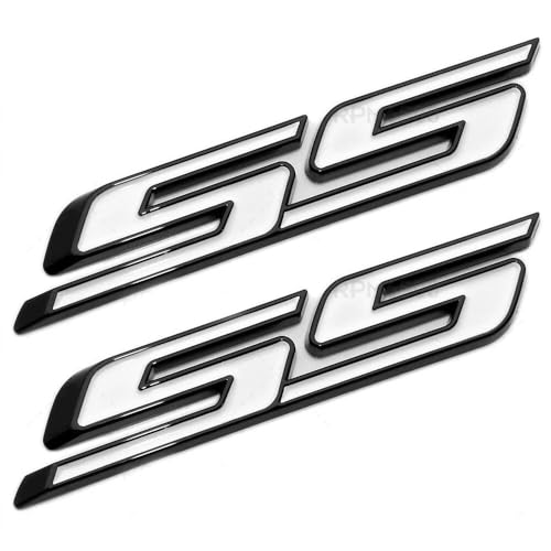 Image of 2Pcs Slant SS Emblems Side Car Badge Decal Compatible with Chevy Camaro Impala Malibu Holden 2010-2026 (Black White)