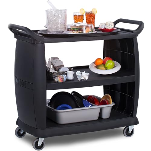 Carlisle FoodService Products Bussing Cart 300 Lb Capacity with Omnidirectional Casters for Kitchens, Restaurants, and Fast Food, Plastic, 42 x 23 x 37.5 Inches, Black, Large
