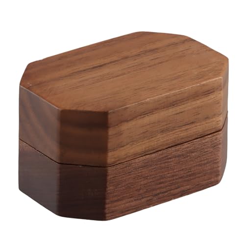 Culinavog Caja para Anillos de Madera de Nogal Macizo con Interior de Terciopelo, Caja para Anillo de Compromiso, Almacenamiento de Joyas, Box para Boda, Proposición, Aniversario, 6x4x3.3 cm (A)