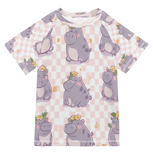 Kids Swimsuit Cute Hippopotamu Animal Sunscreen T-Shirts Swimwear Sets UPF 50+