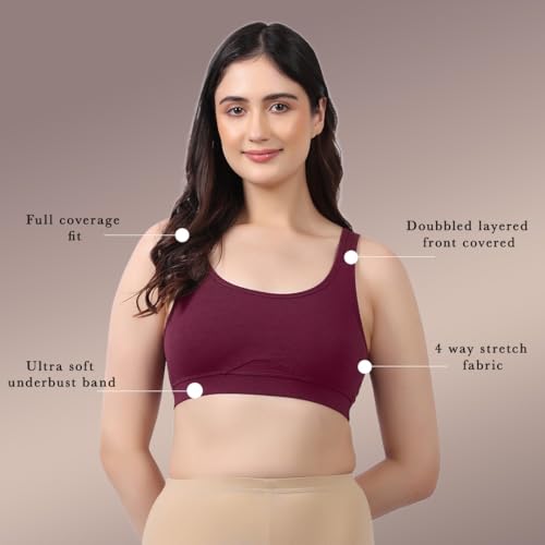 Image of Lavos Bamboo Cotton Comfort Sleeping Bra for Women, Slip On Bras to Wear at Home, Non-Padded & Non-Wired Sports Bras, Full /High Coverage, Soft Comfortable & Breathable Broad Strap Bra (Pack of 2)