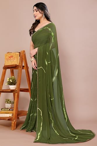 Image of MIRCHI FASHION Women Saree Shibori Print Chiffon | Elegant Festive and Functional Sari for All-Day Comfort with Matching Blouse