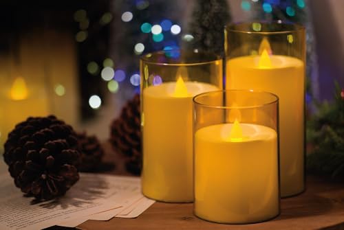 Image of Flameless Candle - Battery-Operated Set of 3 Gold Acrylic Candles with Remote Control for Home Decor, Bathroom, Bedroom, Living Room, Boho Apartment Essentials, Wedding Lights