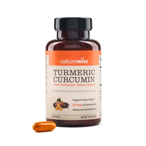 NatureWise Turmeric Curcumin 500mg with Black Pepper Softgels - Extra Strength Enhanced Absorption - 95% Curcuminoids & BioPerine for Immune Support - Gluten-Free Non-GMO - 30 Count[1-Month Supply]