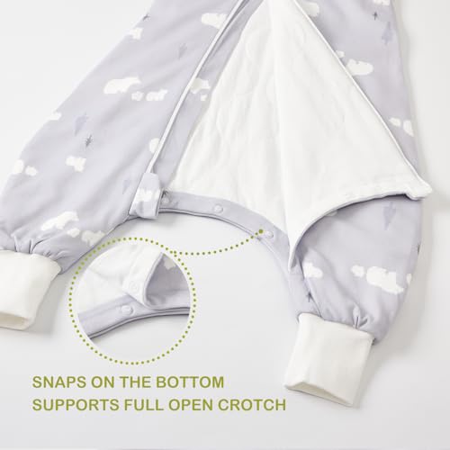 Image of Super Soft 1.5 TOG Sleep Sack with Legs, 100% Cotton Warm Comfy All Season Toddler Sleep Sack with Feet, White Bear, Size M