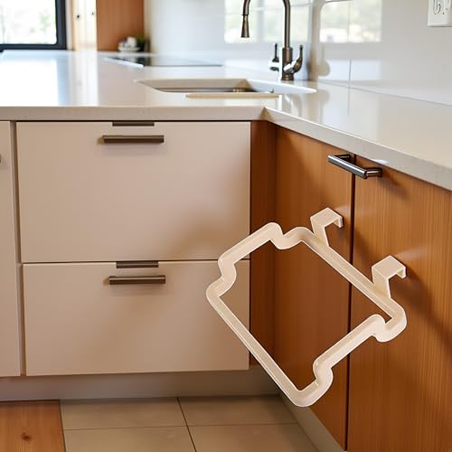 Image of Beige Over The Cabinet Garbage Bag Rack, Hanging Garbage Bags Holder Trash Bag Holder Rack for Kitchen Cabinets Doors and Cupboards, Kitchen Waste Bins, Trash, Recycling and Compost
