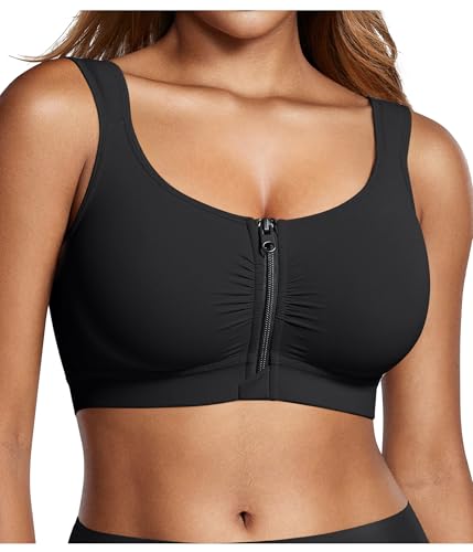 BRABIC Front Closure Bras for Women Compression Surgical Bra No Underwire Full Coverage Wireless Bralette, Black, XL