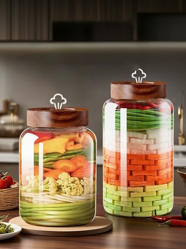 ZSZMFH 2-Pack 1-Gallon Fermentation Jars with 100% Airtight Screw Lids and 3 Airlocks - Wide Mouth Glass Jars with Measurement Marks for Sourdough Starters and Pickling