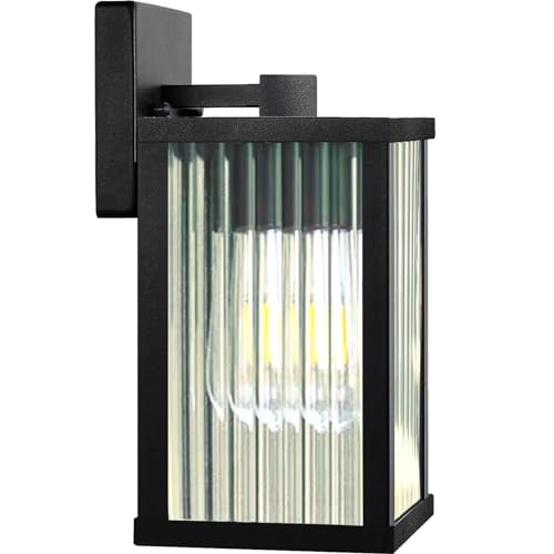 Outdoor Wall Light Fixtures, Exterior Waterproof Lanterns, Porch Sconces Wall Mounted Lighting with E26 Sockets & Glass Shades, Modern Matte Black Wall Lamps for Patio Front Door Entryway - JHOTEC JHOTEC Outdoor Wall Light