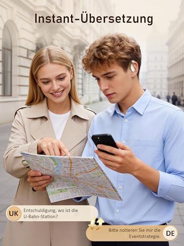KI Übersetzer Kopfhörer Sprachübersetzer Übersetzungskopfhörer: 3-in-1 Kopfhörer Übersetzer Echtzeit 156 Sprachen mit App - Bluetooth 6.0 Translator Earbuds mit 6 Modi 40H für Reisen Business Lernen