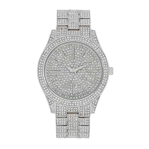 Charles Raymond Bling'ed Out Sophisticated Diamond Ritzy Iced Sporty Faux Chrono Decor Luxury Timepiece – ST10567 Silver