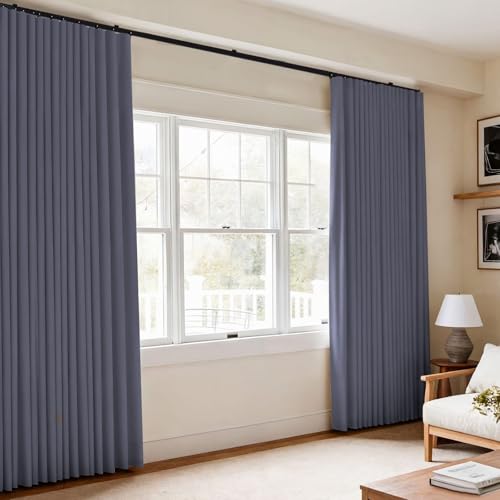 Image of Room Divider Blackout Curtains Flexible Sliding Tracks Sets Ceiling Mounted Rod Window Curtain Privacy Separation for Bedroom Living Rooms,1 Panel Grey Drape and Black Track Set-W108xH72 in