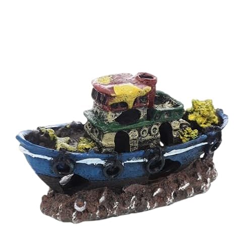 水槽用オーナメント 飾り 沈没船/飛行機/潜水艦 遺跡デザインで観賞魚の隠れ家に! 熱帯魚向け水族館インテリアで独特な雰囲気作り (F)