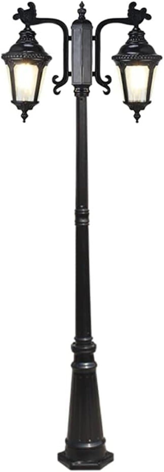 QUSYZD Solar Post Lights Outdoor Lamp Post Light, Lamp Post Lights Outdoor,210Cm 82.67In Outdoor Garden Pillar Post Light Aluminum Path Pillar Lamp Glass Lantern 2-Head Bollard,Black-180CM(70.86in)
