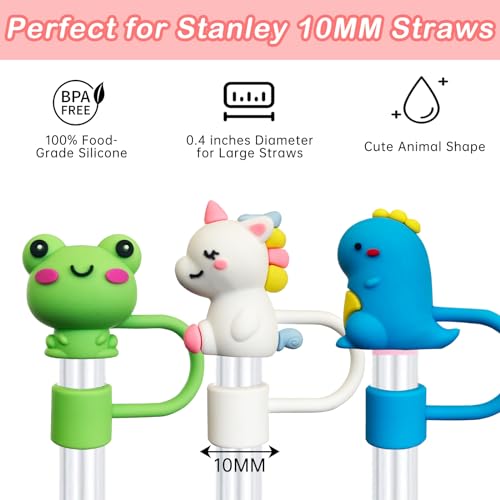 6PCS Straw Cover Cap for Stanley Cup, Silicone Cute Animal Straw Topper for Stanley 30&40 Oz Tumbler with Handle, 10mm 0.4in Dust-Proof Reusable Straw Tips Lids. (Color 3)
