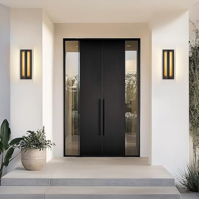 LamQee Black and Gold Modern Outdoor Wall Light Contemporary Exterior Lighting Fixtures 16W 3000K Integrated LED Outdoor Wall Sconce Outside Lights Wall Mount for House Porch Patio Front Garage Door