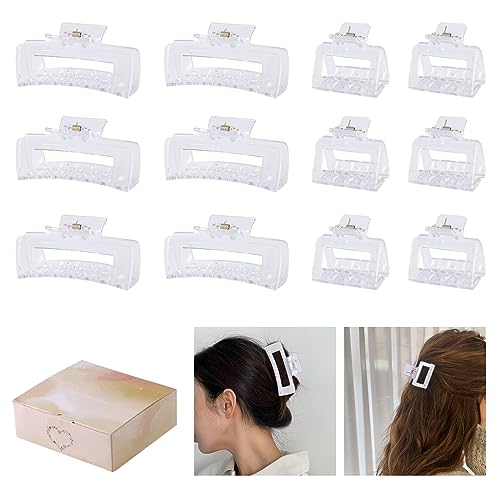 12 Pcs Rectangle Hair Clips Hair Accessories for Women and Girls Including 6 Pcs 4 Inch Large Claw Clips for Thick Hair and 6 Pcs 2 inch Small Hair Claw Clips for Thin Hair (Clear)