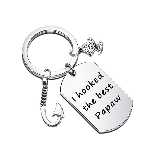 CENWA Papaw Fishing Gifts Pawpaw Fishing Hook Key Ring Fishing Grandpa Gifts I Hooked The Best Papaw Keychain