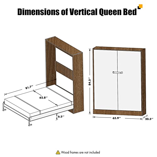 Vertical Murphy Bed Kit Queen, DIY Murphy Bed Hardware Kit with Two-Stage Deluxe Gas Spring - Effortless to Pull Down & Fold Back, Smart Design Combining Scattered Parts for Heavy Duty Construction