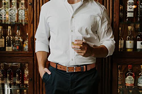 Image of Chaoren Leather Ratchet Belt 2 Pack Dress with Click Sliding Buckle 1 3 /8 inch in Gift Set Box - Adjustable Trim to Fit