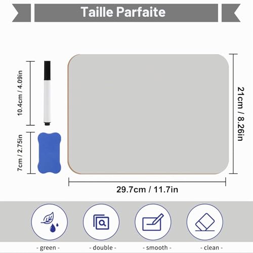 Ardoise effaçable à sec double face pour éviter le gaspillage