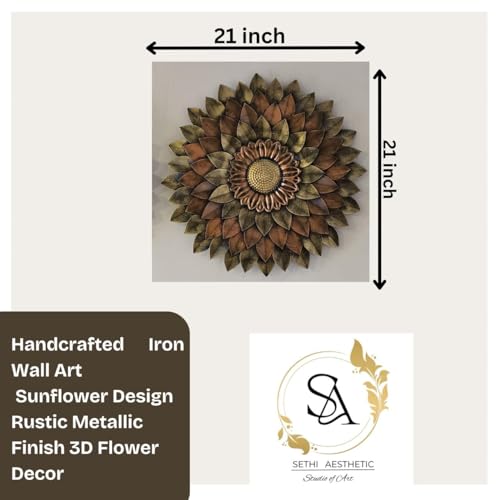 Image of SETHI AESTHETIC Metal Flower handmade Wall art Decor - Stylish Daisy Decorative Wall Decor for diwali decoration, Size 54X54 CM (Metallic Hues)