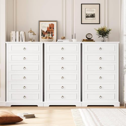 HOSTACK-6-Drawer-White-Dresser-52-Tall-Dresser-Vertical-Dresser-Modern-Farmhouse-Chest-of-Drawers-Wood-Closet-Dresser-Storage-Dresser-Chest-for-Living-Room-Hallway-Entryway HOSTACK 6 Drawer White Dresser 52 Tall Dresser Vertical Dresser Modern Farmhouse Chest of Drawers Wood Closet Dresser Storage Dresser Chest for Living Room Hallway Entryway