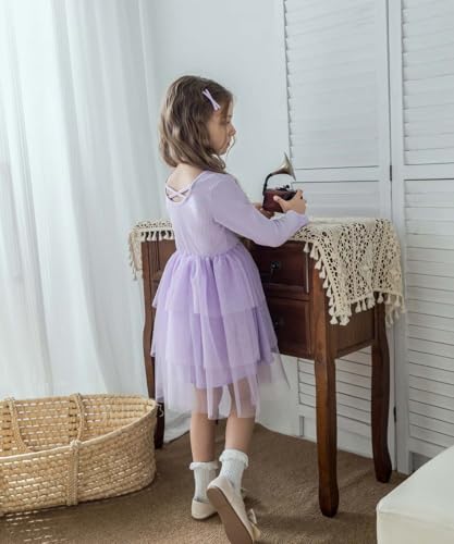 Toddler Girls Tutu Dress Long Sleeve Layered Tulle Fall Cross-Back Party Dresses for Little Girl2