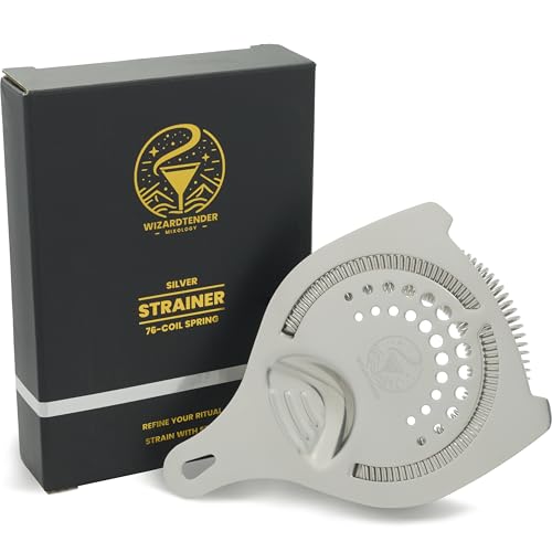 Cocktail Strainer for Drinks | Stainless Steel Bar tools | Ergonomic Hawthorne Strainer for Cocktail Shaker with High-Dense Spring | Silver Bar Strainers | Wizardtender