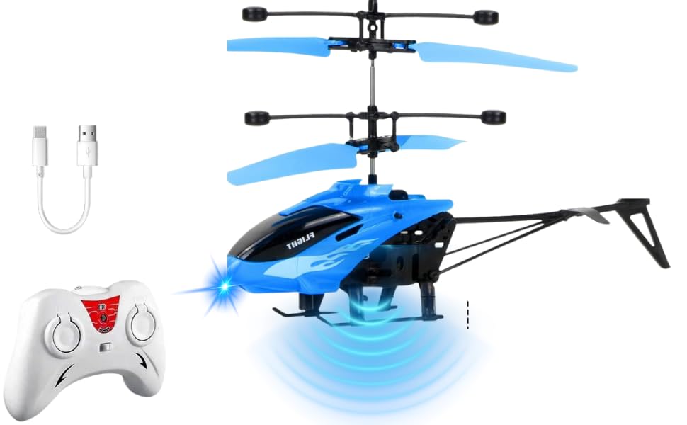 VRIKRION Toy Flying Helicopterr,Remote Control Helicopterr for 6 + Years Boys Helicopter, Palm Sensing Helicopterr with 2 mini Metal Pull Back Cars (Pack of 1)(Blue)
