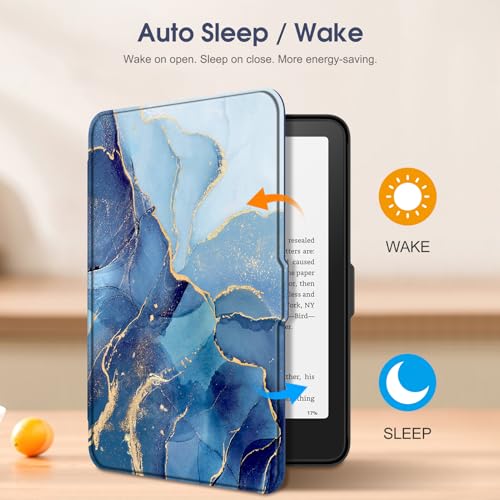 Image of Fintie Case for 7 inch All-New Kindle Paperwhite (12th Generation, 2024) and Kindle Colorsoft Signature Edition - Slim Lightweight Shell PU Leather Protective Cover with Auto Sleep /Wake, Ocean Marble