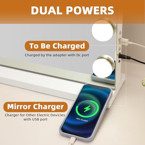 Misavanity Large Vanity Mirror with Lights, 31.40" x 23.40", Hollywood Lighted Makeup Mirror with 18 Dimmable Bulbs, 10x Magnification, 3 Lighting Modes & Port