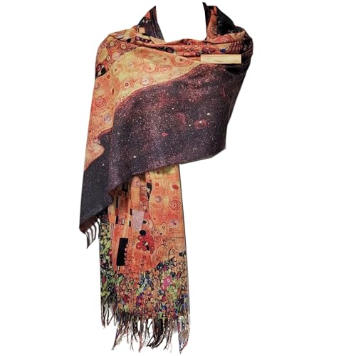 GFM® Sciarpa scialle in misto lana e cashmere, stampa artistica