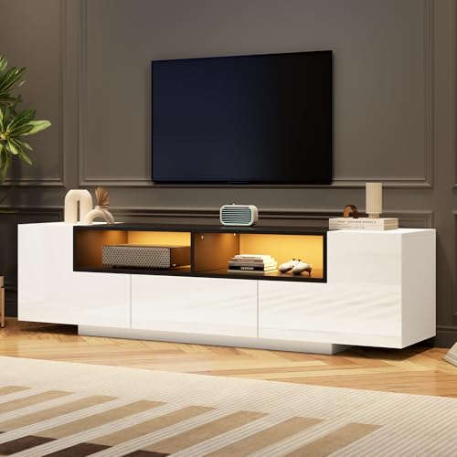 Calivra Meuble TV avec 2 portes, LED pour téléviseurs jusqu'à 75 pouces, avec grand espace de rangement, avec 2 portes, pour salon, salle à manger,...