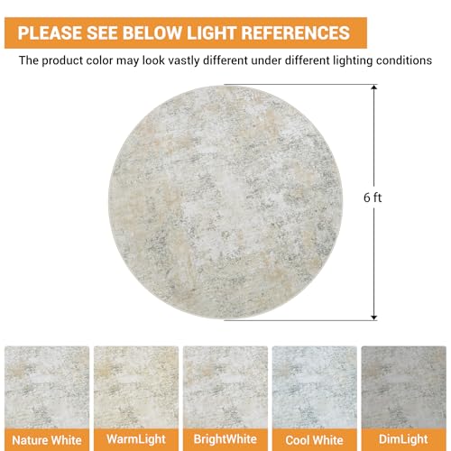 Round Rug 6ft Circle Rug Washable: Carpet Small Circular Area Rug for Entryway Kitchen Bedroom Dining Room Living Room 6 Feet Abstract College Dorm Non Slip Low Pile Beige Grey