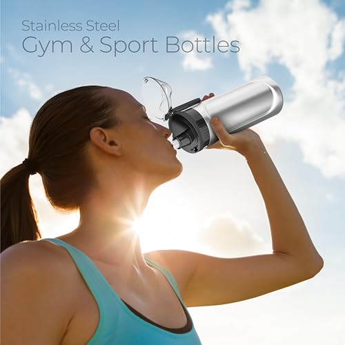 SipX™ Triple-Insulated Stainless Steel Water Bottle - 18oz. With Straw Lid, Reusable Insulated Water Bottle Keeps Cold For 12 Hours, Metal Water Bottle Made Of Sustainable Material For Hiking & Biking - Thumbnail 2