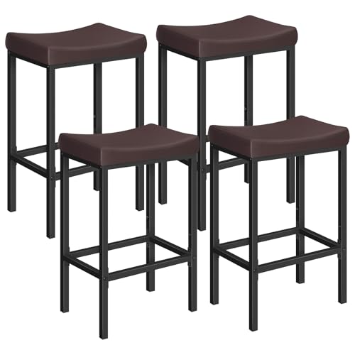 Image of HOOBRO Bar Chairs, Set of 4 Counter Height Saddle Stools with Curved Surface, 24.8 Inches, 2.4 inch Thick Upholstery, for Kitchen and Dining Room, Brown and Black BC10BYP401